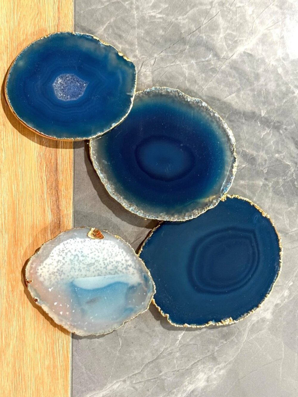 24K Gold Plated Agate Coasters Set of Four (3.5"-4")